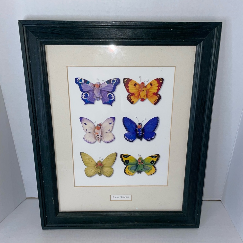 Vintage Anne Geddes Baby Butterfly Collection Framed Matted 1999 13.5x16.5x1